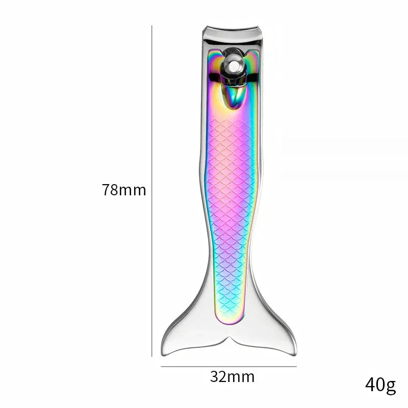 Mermaid-inspired stainless steel nail clipper in vibrant rainbow colours