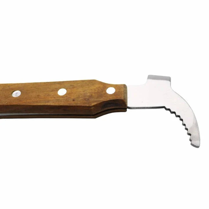 Stainless steel honey scraper with wooden handle, a versatile tool for beekeepers in the UK
