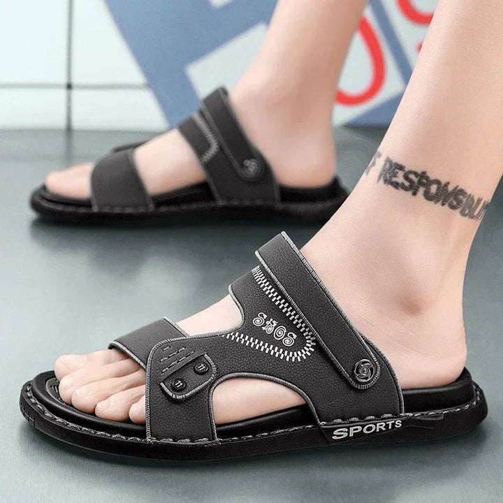 Premium British-made beach sandals with breathable PU upper, non-slip rubber sole, and adjustable buckle closure