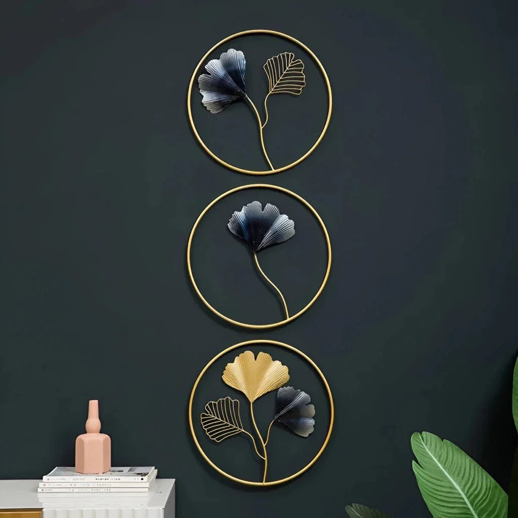 Sophisticated metal ginkgo leaf wall hanging with modern and elegant design, perfect for enhancing home decor.