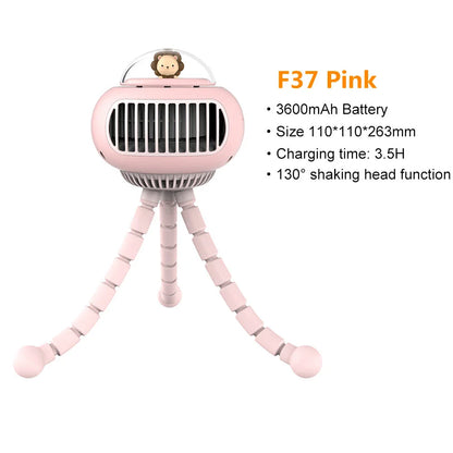 Stylish cartoon portable safe stroller fan with bladeless design and 130-degree automatic rotation for customisable cooling