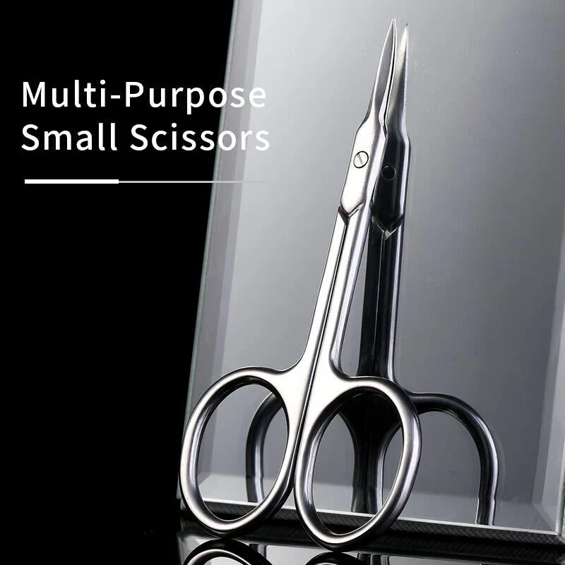 Premium stainless steel cuticle trimmer with a sharp, curved blade and rounded edges for precise, safe grooming