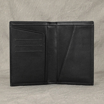 Premium black leather passport wallet with multiple compartments and slots for secure storage and organisation