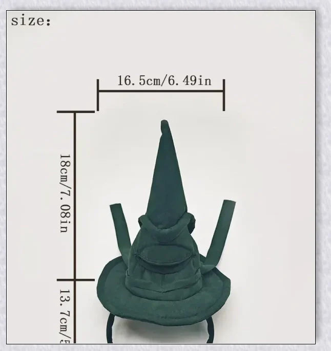Sortband Halloween Witch Hat Headband in red, green, and brown colours with a detachable witch hat design