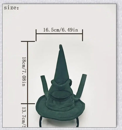 Sortband Halloween Witch Hat Headband in red, green, and brown colours with a detachable witch hat design