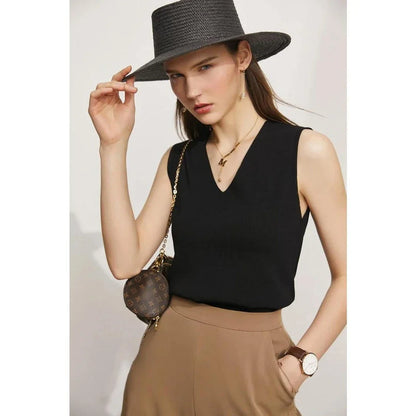 Minimalist V-Neck Tank Top in Elegant Blue - Sophisticated, durable, and versatile wardrobe essential for British women