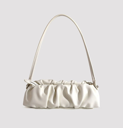 Pleated fashion one-shoulder diagonal handbag in various colours including white, yellow, green, black, and light blue