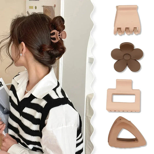 Coffee-coloured geometric hairpin set with frosted finish, various shapes for versatile styling