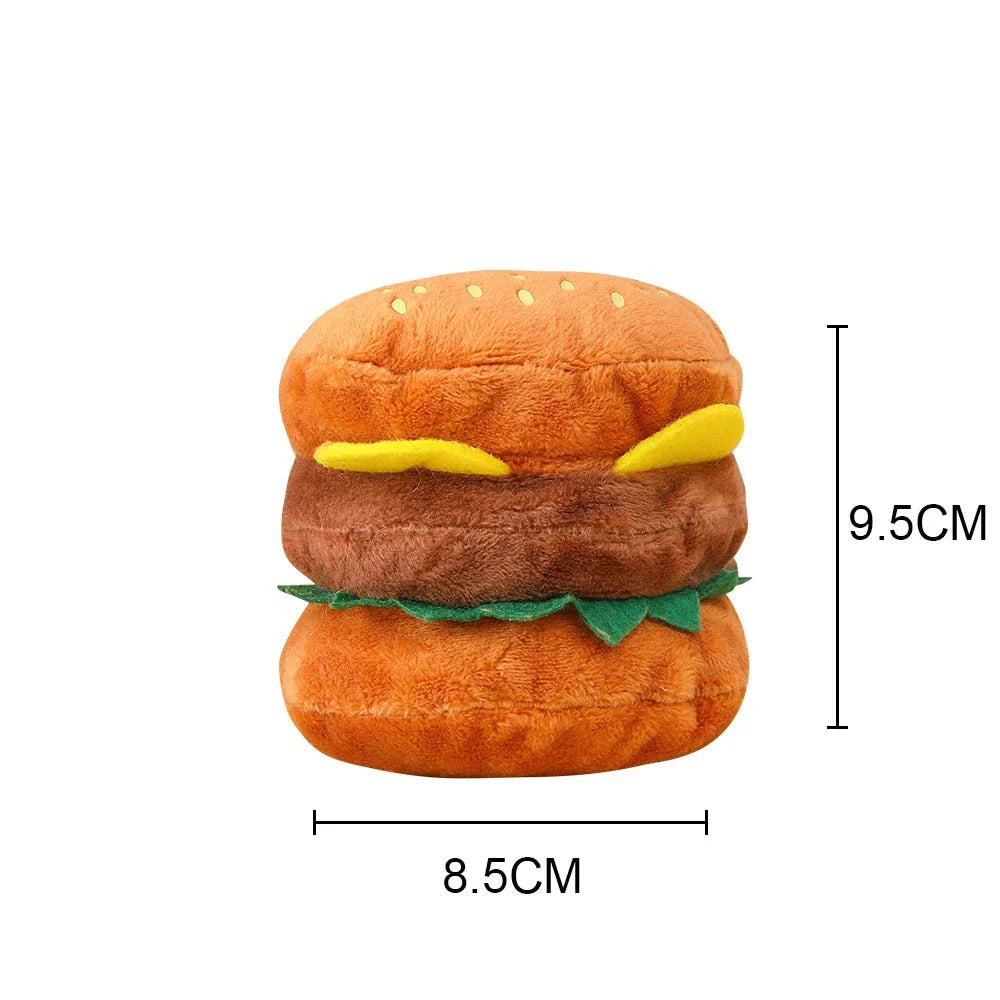 Adorable plush squeaky burger toy for dogs and cats, designed for long-lasting play and chewing comfort