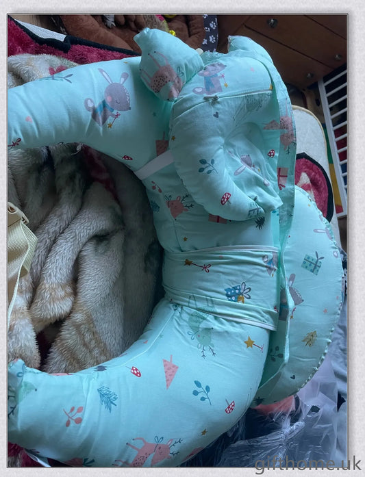 Premium breastfeeding nursing pillow with adjustable buckle, soft cotton fabric, and extra cushioning to support baby's head and prevent reflux.