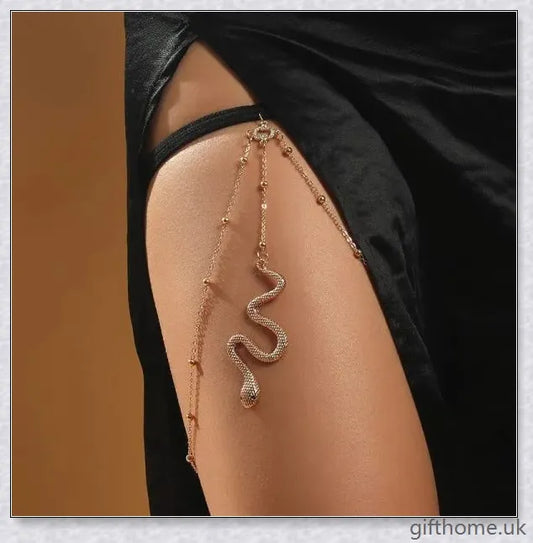 Premium gold metal Bohemian-style thigh chain with intricate beading and an adjustable fit
