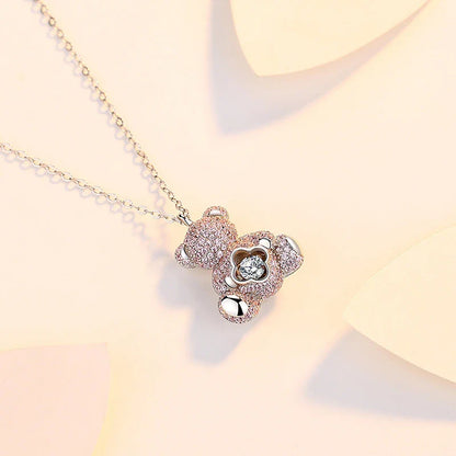 Clavicle chain necklace with a charming bear pendant and sparkling zircon stones, made from high-quality 925 sterling silver