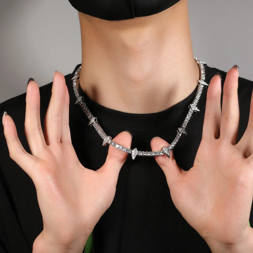 Premium men's copper necklace with zircon stones in a geometric design, available in various lengths and colours