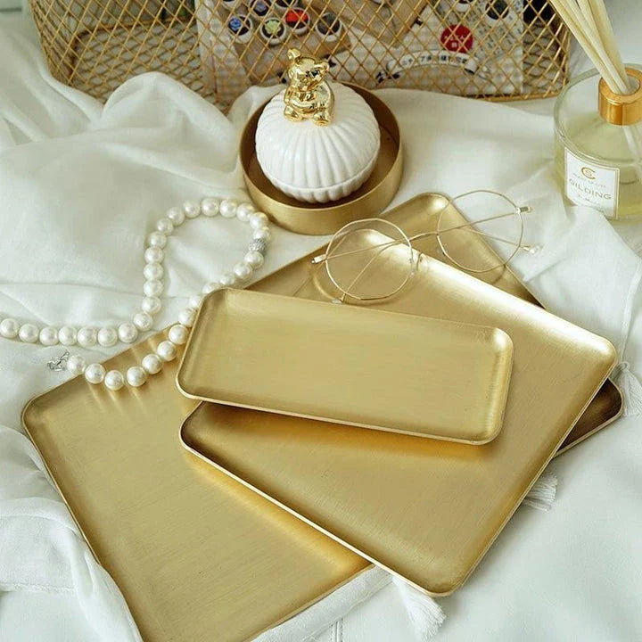 Elegant brushed metal rectangular storage tray with a premium finish and versatile design
