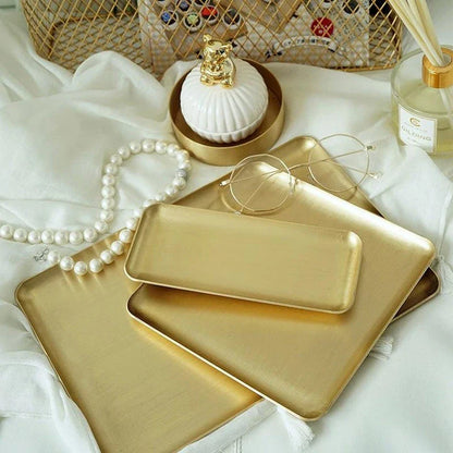 Elegant brushed metal rectangular storage tray with a premium finish and versatile design