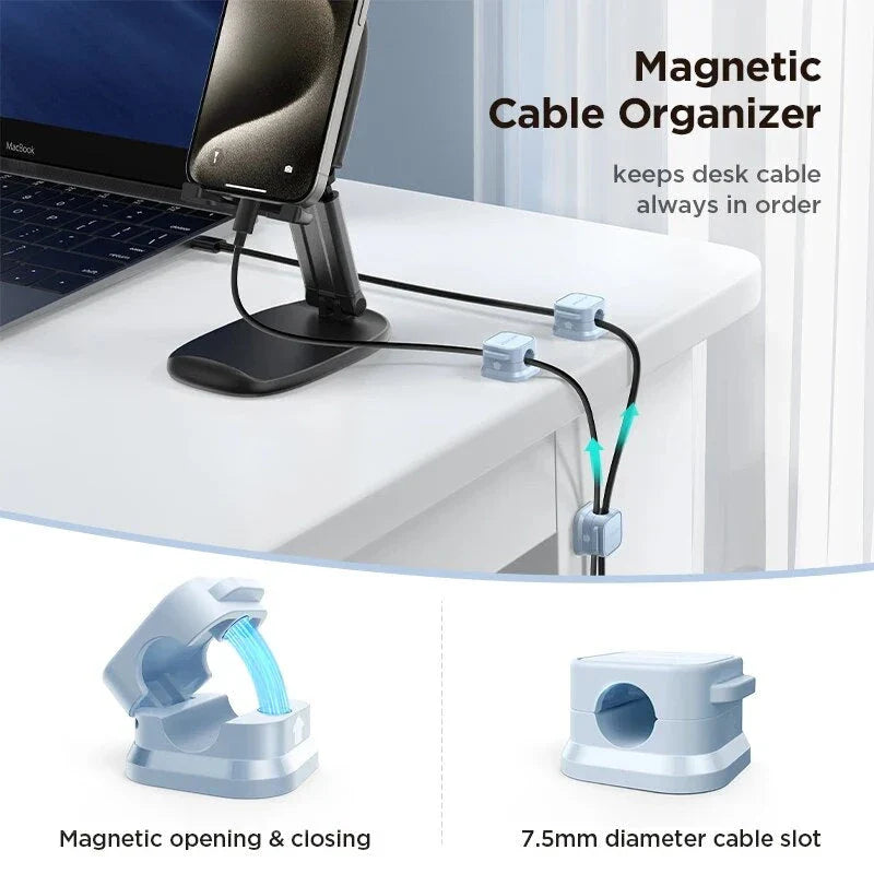 6-pack magnetic cable clips organiser with adjustable cord holder for desk, car, and home use