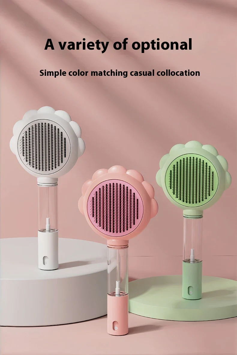 Premium 2-in-1 Self-Cleaning Pet Grooming Brush and Comb with curved comb teeth and ergonomic, non-slip handle for efficient and gentle grooming