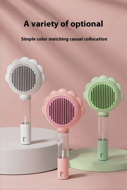 Premium 2-in-1 Self-Cleaning Pet Grooming Brush and Comb with curved comb teeth and ergonomic, non-slip handle for efficient and gentle grooming