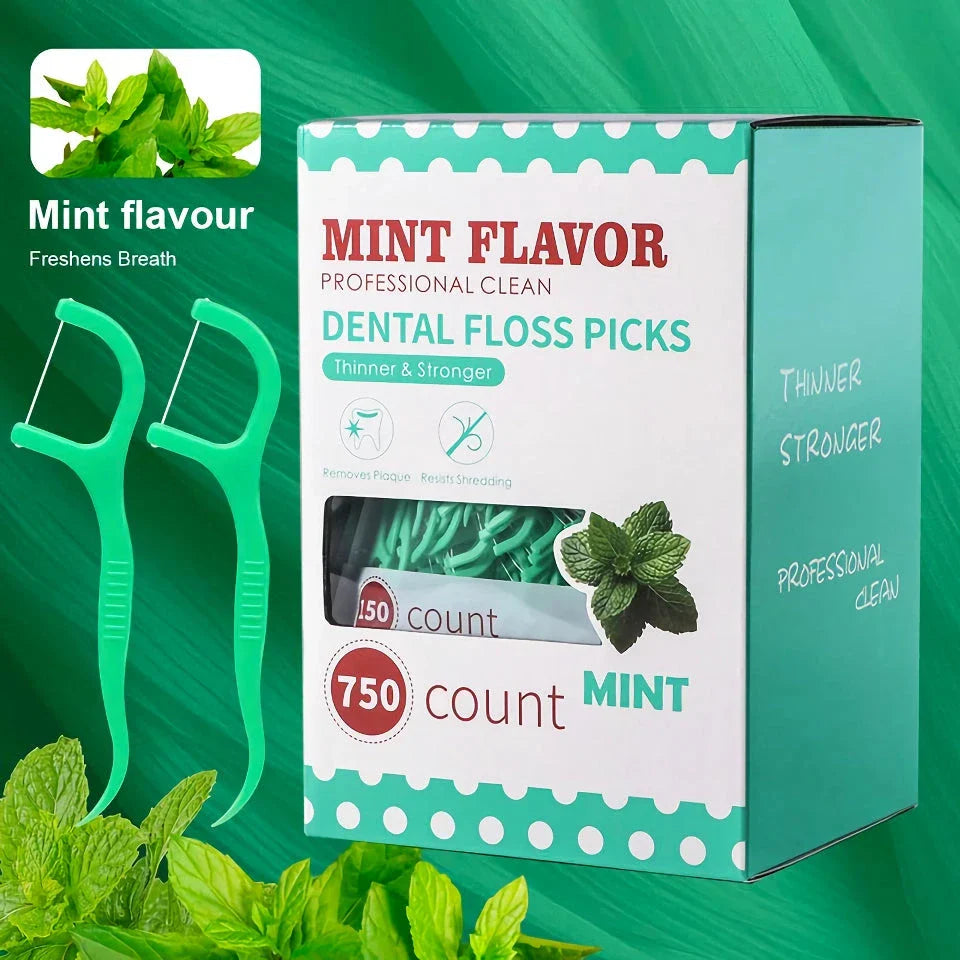 Premium mint-infused dental floss sticks for thorough interdental cleaning and fresh breath on the go