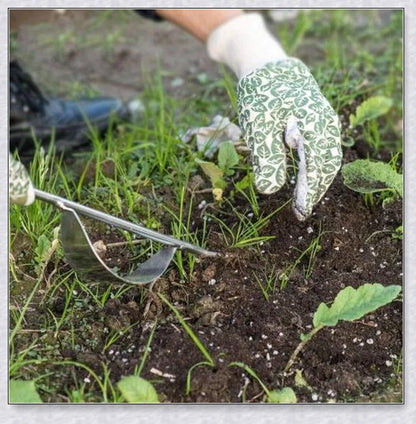 Premium British stainless steel manual weed puller with curved metal base and sharp forks for easy weed removal