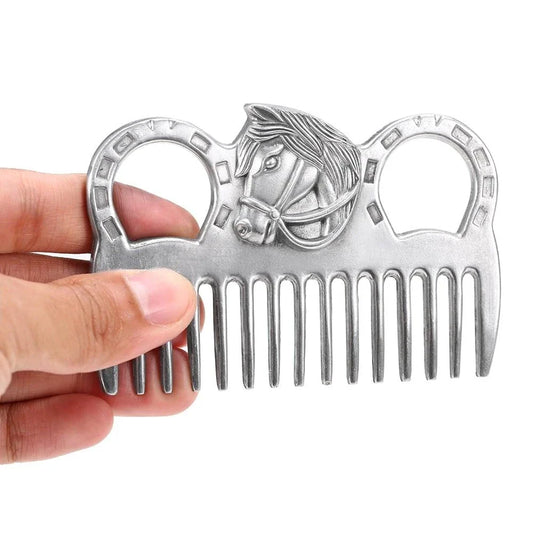 Premium aluminium horse grooming comb with rounded teeth and ergonomic handle for efficient and gentle coat care
