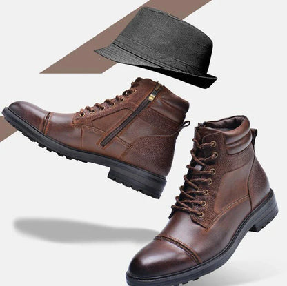 Premium cowhide leather boots for stylish men, featuring a classic round toe design and robust beef tendon soles for superior comfort and support.