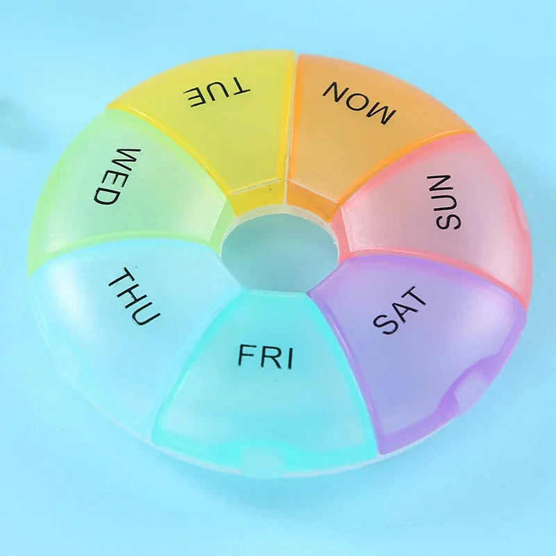 Compact 7-Day Pill Organiser with Yellow Lid - Portable Travel Case for Tablets and Medications