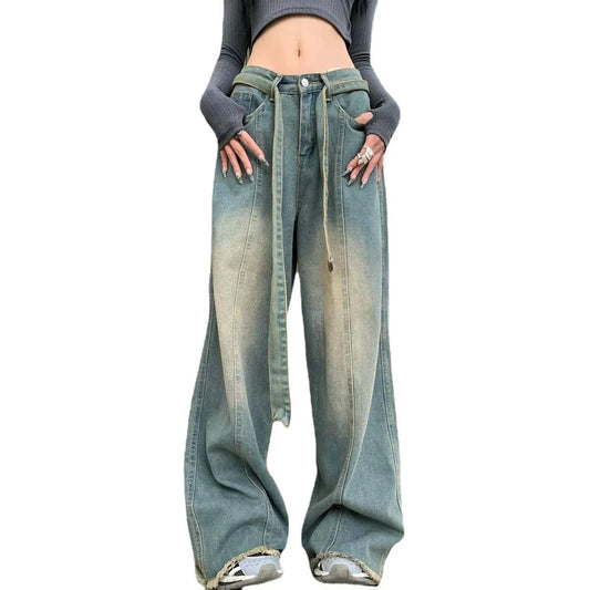 Premium vintage-inspired straight-leg jeans for British women, featuring a high-waisted design and mid-weight denim fabric