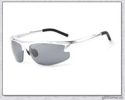Pair of premium aluminium-magnesium polarised driving sunglasses in black, silver, and gold colours