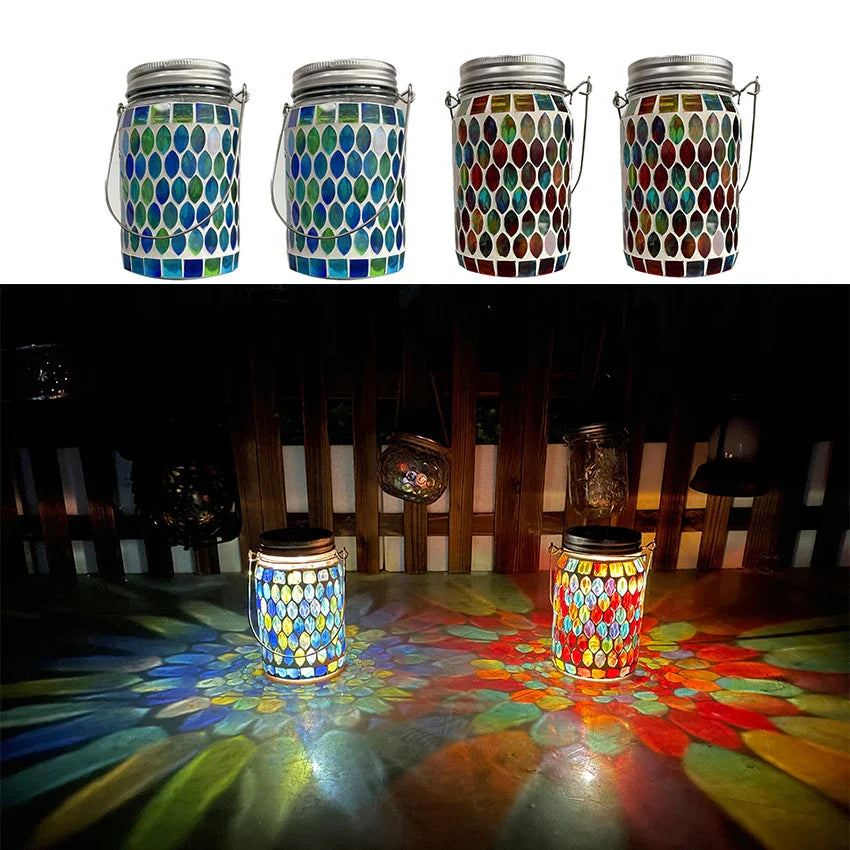 Mosaic Solar Mason Jar Lamp for Outdoor Lighting - Durable, Weather-Resistant Design with Automatic Illumination