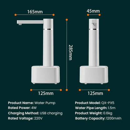 Electric water dispenser with adjustable flow, rechargeable USB power, and dual-use desktop or bucket compatibility