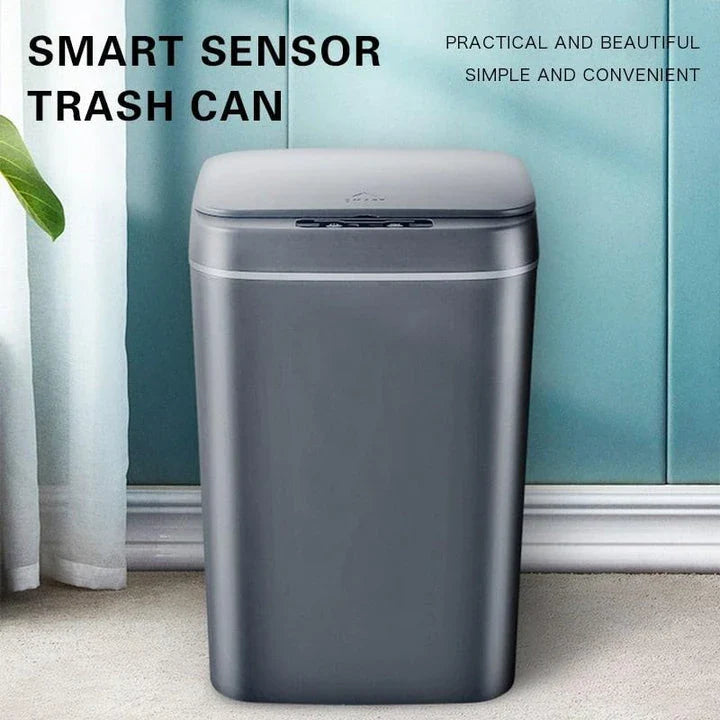 Sleek and Smart 16L Intelligent Trash Can in grey with hands-free sensor for effortless waste disposal