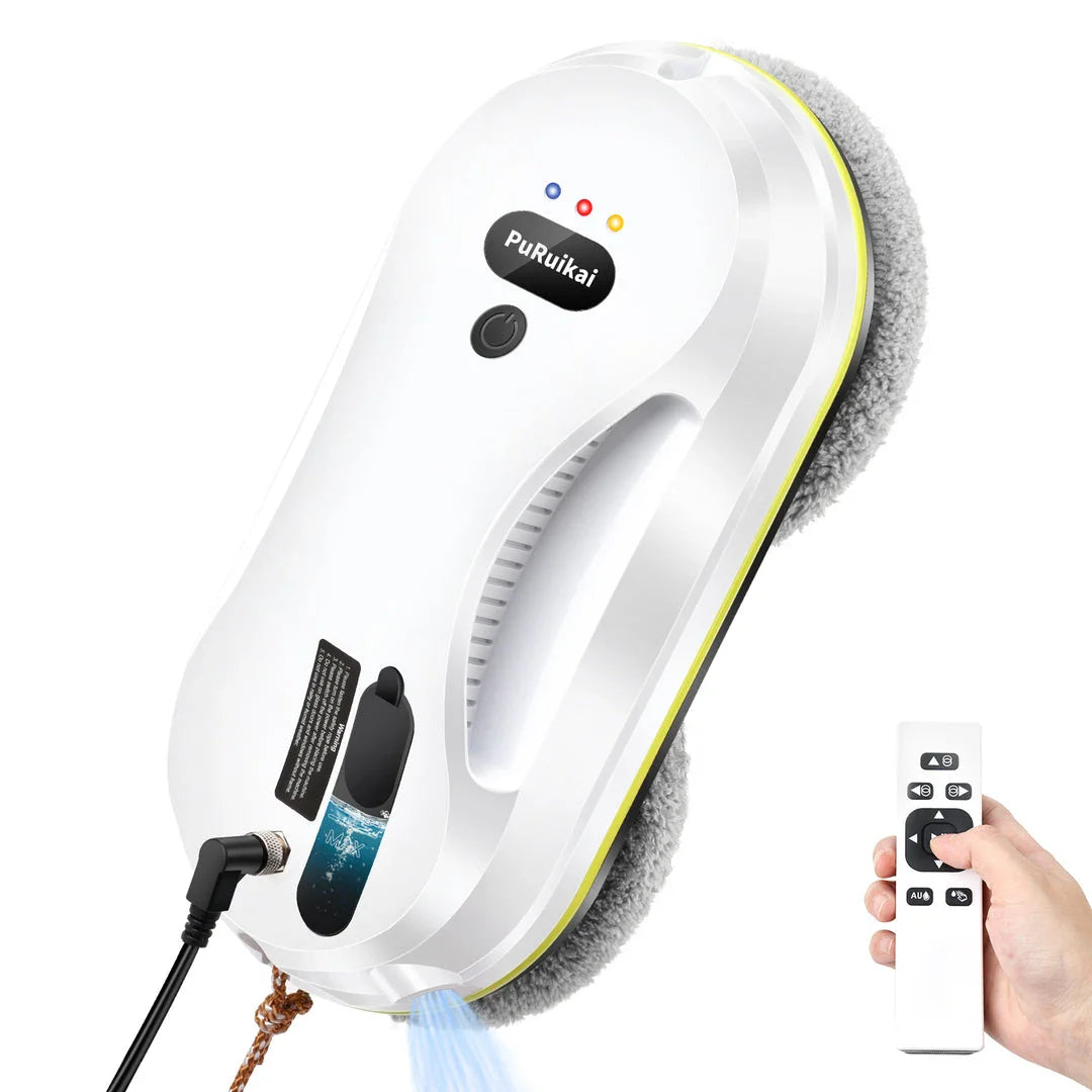 Automated window cleaning robot with remote control and water spray function