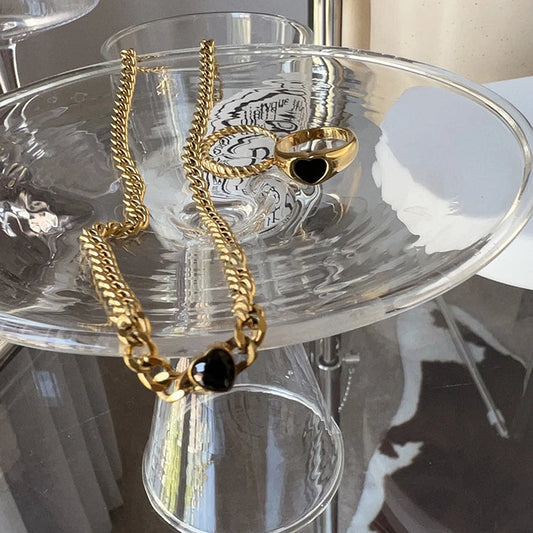 Gold Plated Collarbone Necklace with Delicate Black Chain - A Sophisticated Accessory for the Modern British Woman