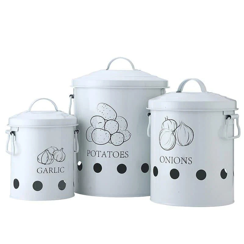 Premium metal storage containers with perforated sides for ventilation and built-in handles for easy transport