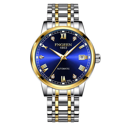 Premium automatic mechanical watch with leather strap, featuring a stainless steel case, luminous hands and markers, and a stylish British-inspired design