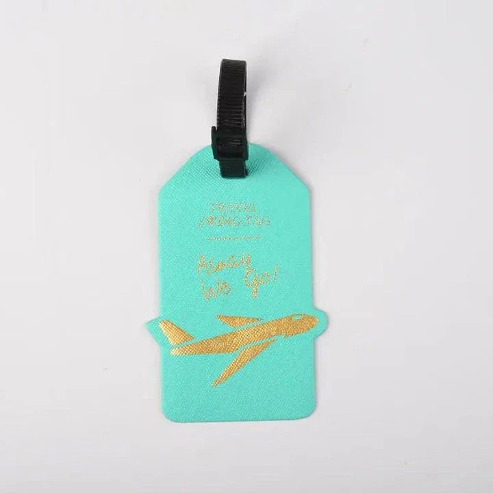 Premium PU leather luggage tag with elegant design and secure strap for UK travellers