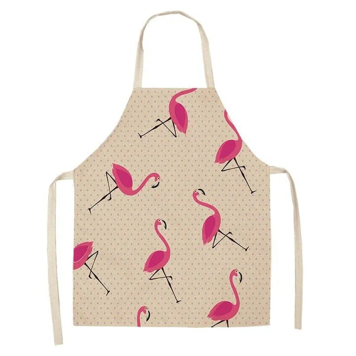 Flamingo Print Apron with Adjustable Neck Strap and Waist Ties, Made of Cotton and Linen Blend