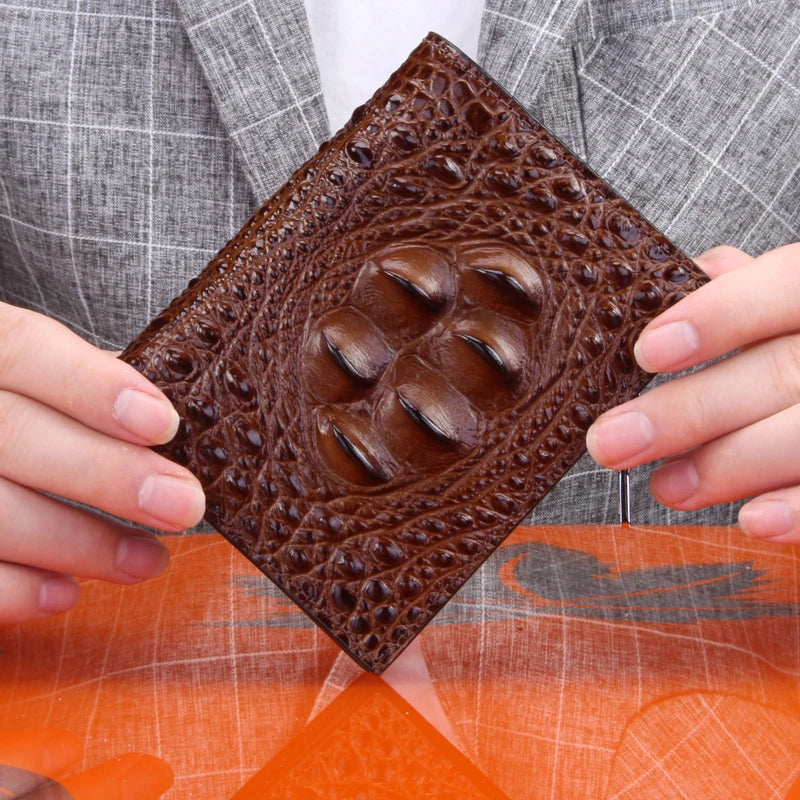 Premium leather bifold wallet in a horizontal square design with a sophisticated crocodile-embossed pattern