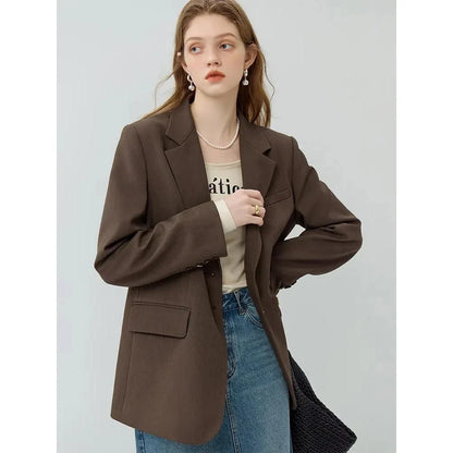 Elegant autumn casual suit set for contemporary women in chocolate brown color