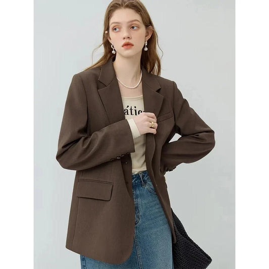 Elegant autumn casual suit set for contemporary women in chocolate brown color
