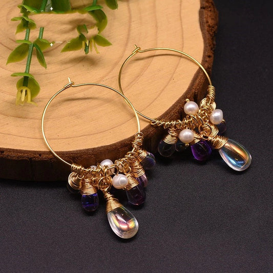 Elegant sterling silver and Czech crystal earrings with natural freshwater pearls