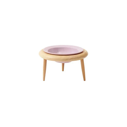 Elevated cat and small dog ceramic feeding set with adjustable wooden stand