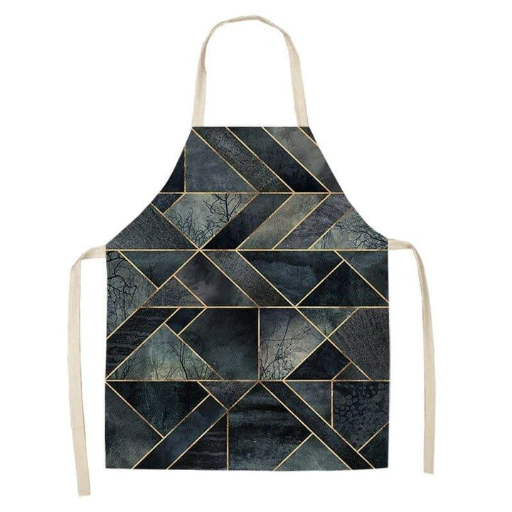 Geometric printed kitchen apron in a stylish design for discerning home chefs in the UK