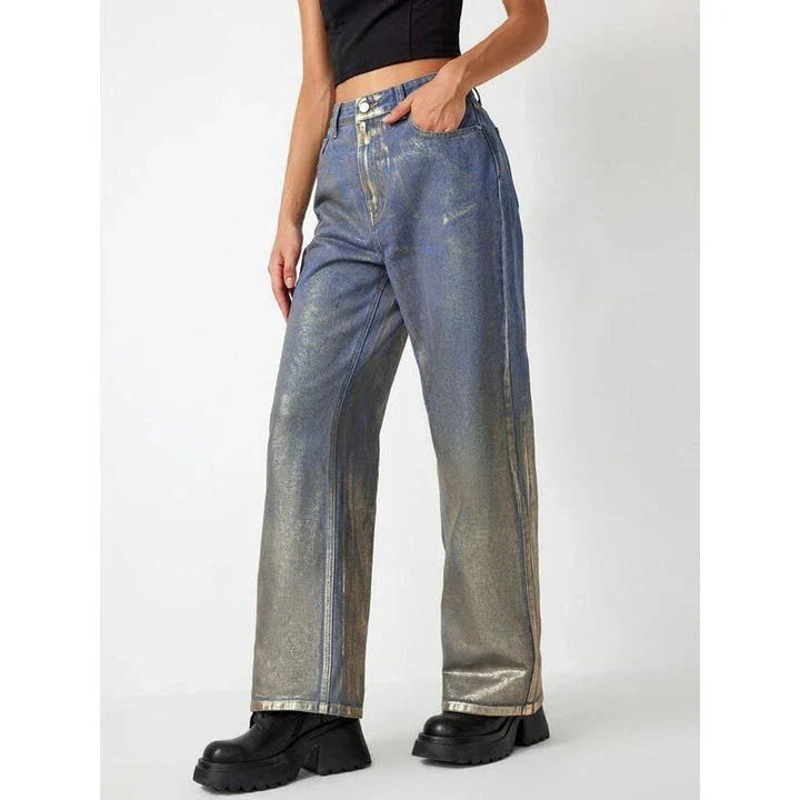 Trendha Colourblock Casual Denim Trousers for Women - Stylish British streetwear with premium fabric and unique design