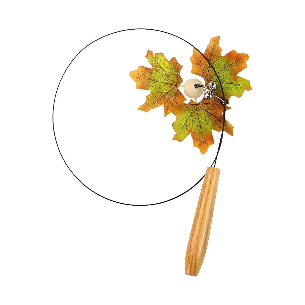 Interactive Rotating Leaf Cat Teaser Toy with Wooden Handle and Steel Wire for Engaging Cat Play and Exercise