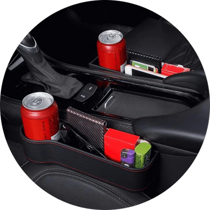 Dual Car Seat Organiser Set with various compartments and storage spaces for keeping car essentials organised