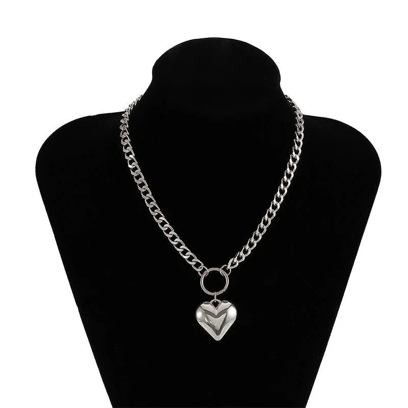 Edgy punk choker necklace with a heart pendant made of durable iron alloy for a fashionable and long-lasting accessory
