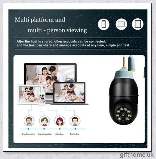 5G Wi-Fi smart home surveillance bulb camera with 360-degree coverage, night vision, and remote monitoring capabilities