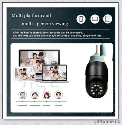 5G Wi-Fi smart home surveillance bulb camera with 360-degree coverage, night vision, and remote monitoring capabilities